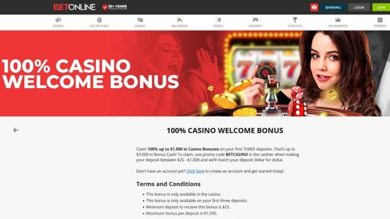 BetOnline Free $25 for New Players - Free Spins No Deposit Bonus